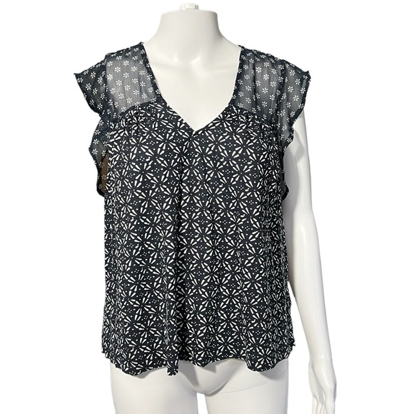 Lucky Brand Tops - Lucky Brand - Womens Navy Blue Sheer Ruffle Sleeve Top Sz. MD